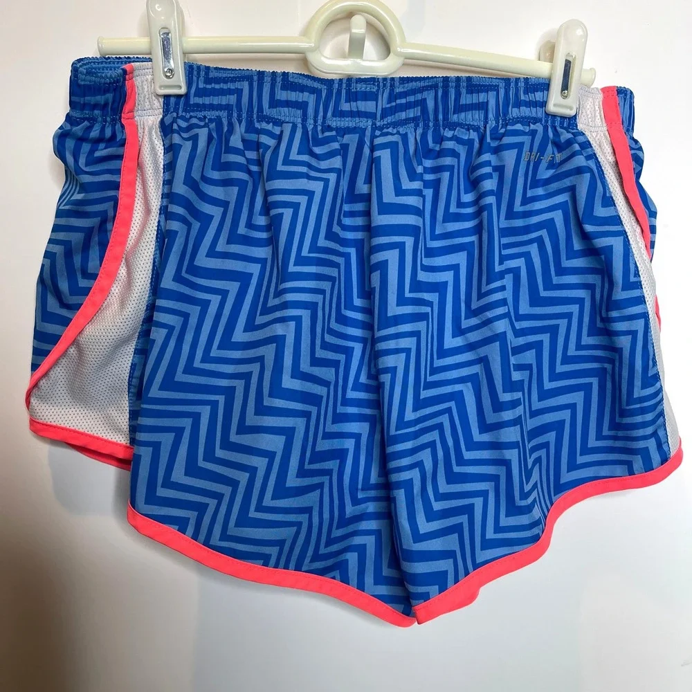 Nike Dri Fit Running Shorts Women's Blue Geometric Zigzag Print Athletic Shorts